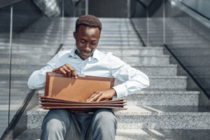 Man putting document in a bag