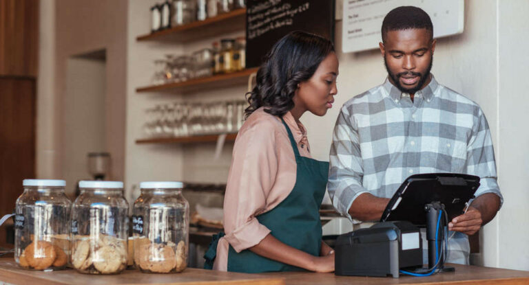 man and woman at point of sale