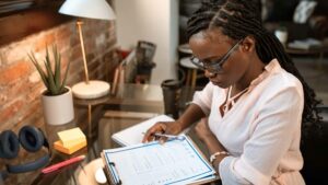 Woman working at her desk