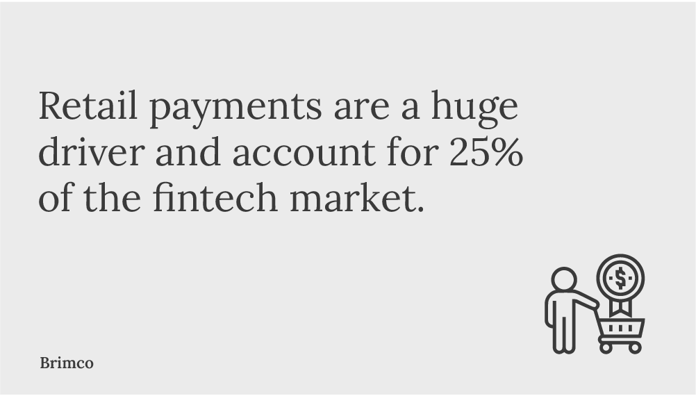 Retail payments are a huge driver and account for 25 of the fintech market