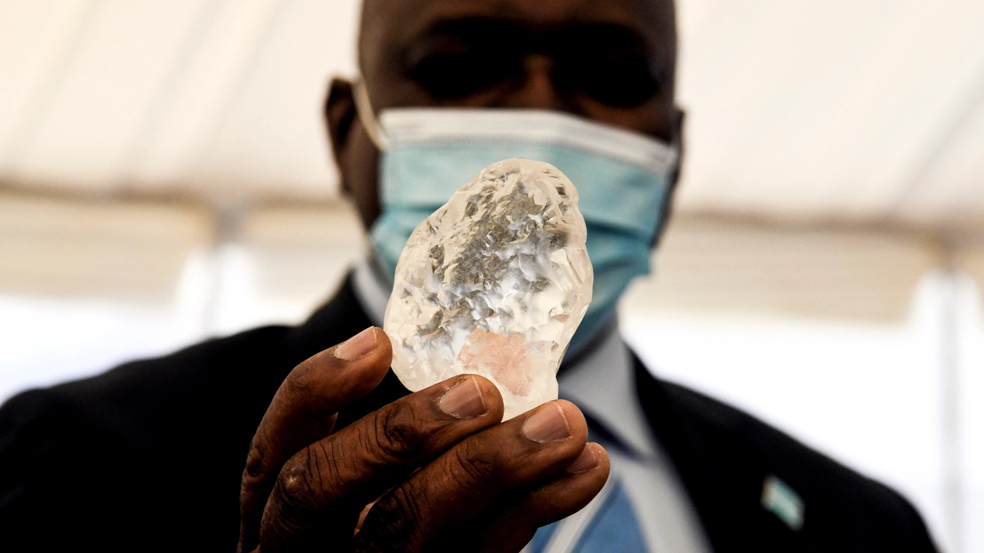 President of Botswana Mokgweetsi Eric Masisi holding large Diamond