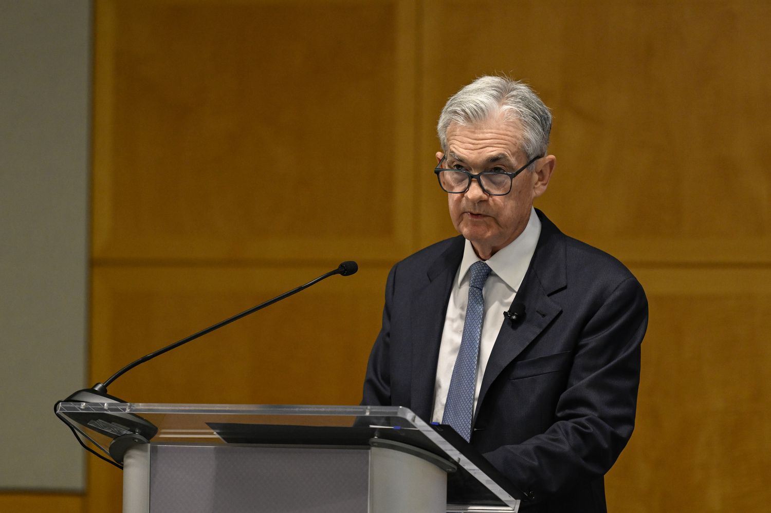 Federal reserve chairman jerome powell speaks at the imf headquarters in washington