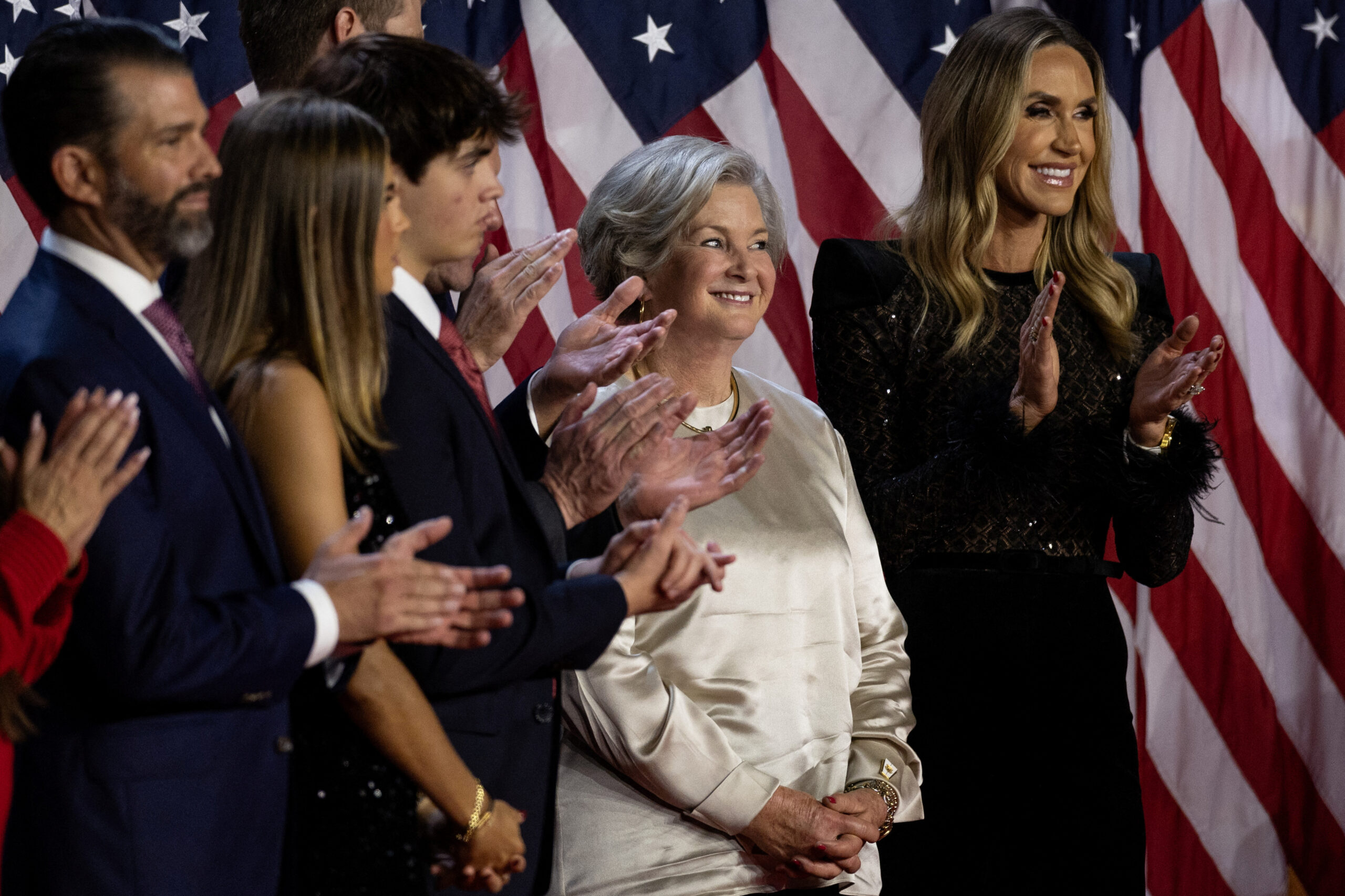 Trump picks Susie Wiles as his White House chief of staff | Brimco Susie wiles smiles amidst applause standing with family and supporters in front of american flags after her appointment by president trump