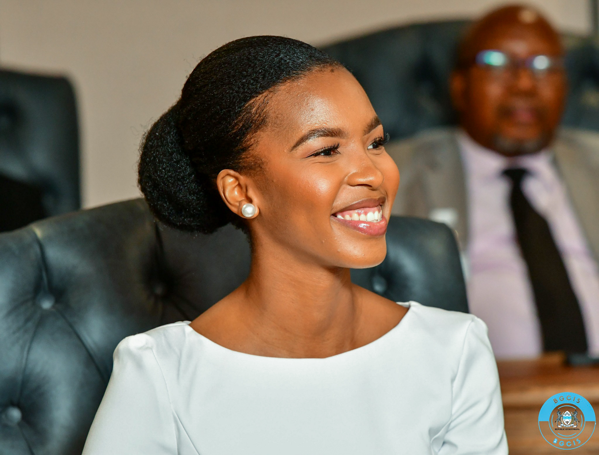 Minister of Youth and Gender Affairs Lesego Chombo at Swearing-In Ceremony | Brimco Lesego chombo the newly appointed minister of youth and gender affairs in botswana smiles during the swearing in ceremony of the new cabinet ready to advocate for youth empowerment and gender equality