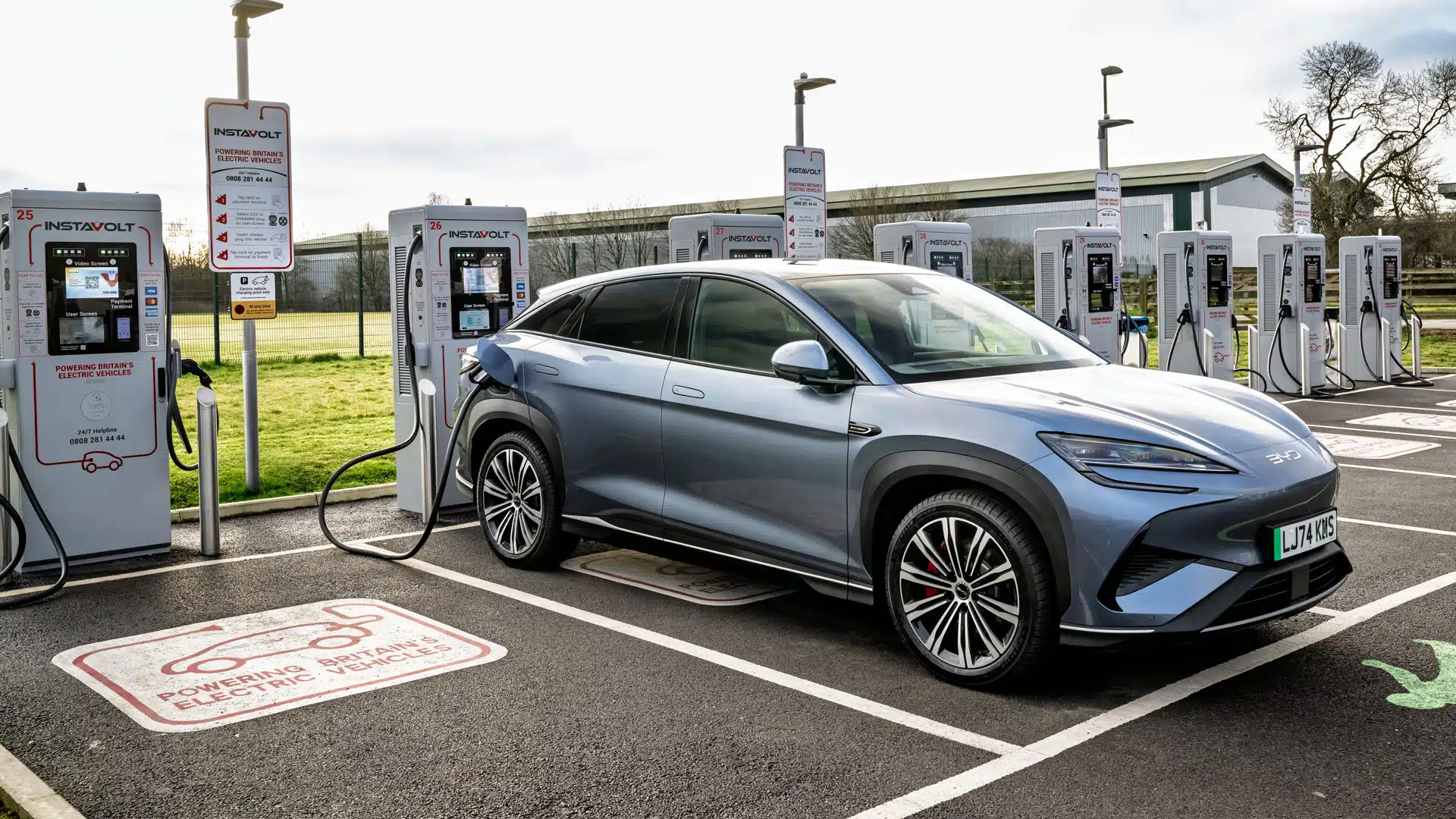 BYD Sealion 4.5s Charges at InstaVolt Station in the UK | Brimco Byd sealion 4 5s electric suv charging at an instavolt station in the uk