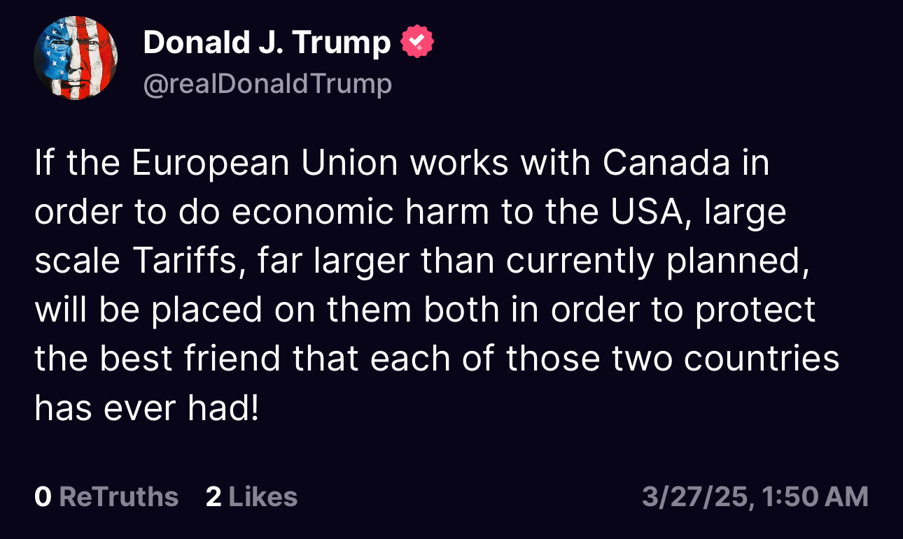 Trump Warns EU and Canada of Heavy Tariffs Amid Economic Tensions | Brimco Donald trumps truth social post warning the eu and canada of large scale tariffs to protect u S Interests
