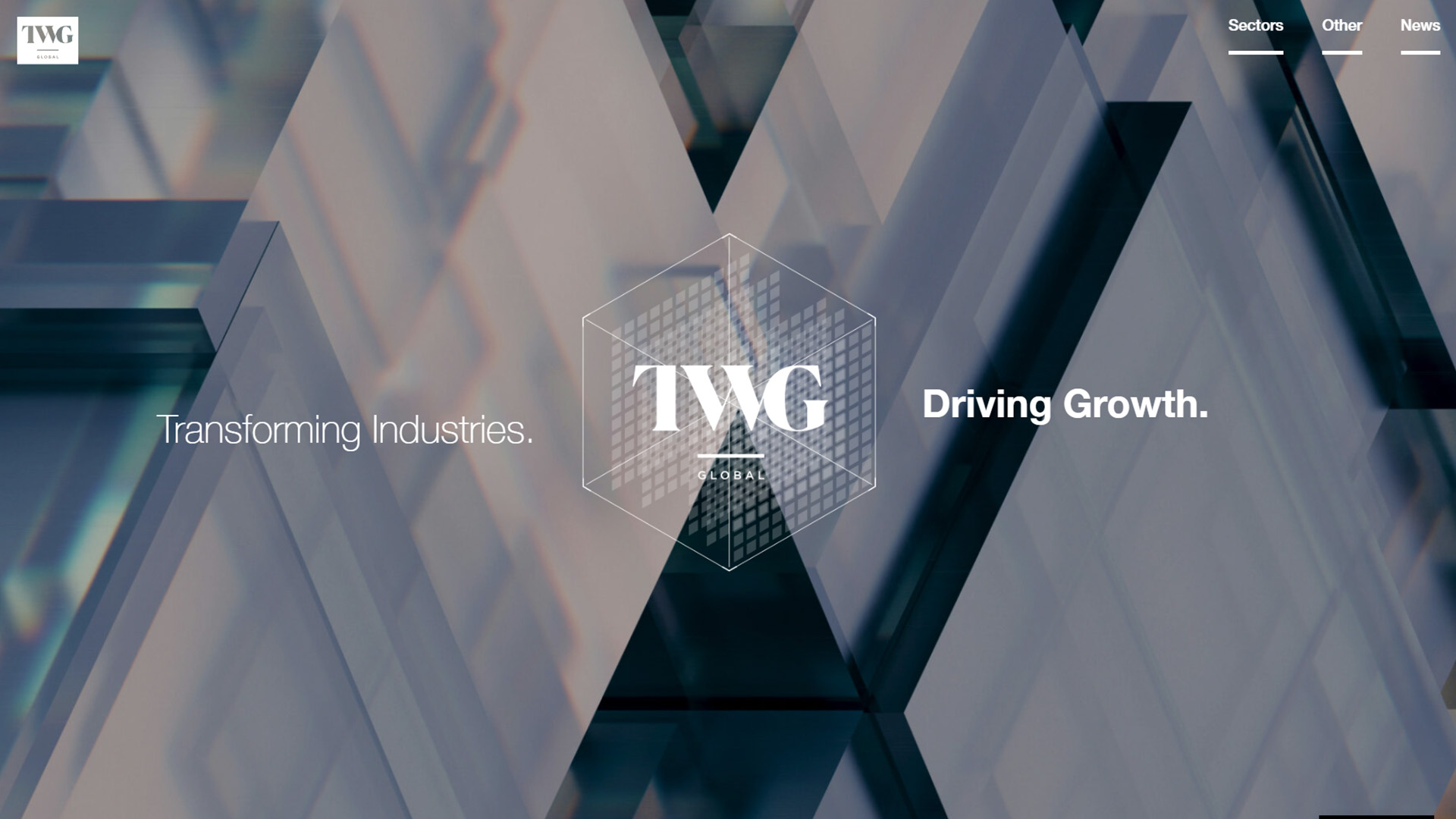 TWG Global - Transforming Industries Driving Growth | Brimco Twg global logo with the text transforming industries Driving growth displayed against a geometric futuristic background