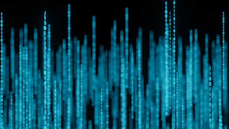 Digital background with binary code flowing vertically