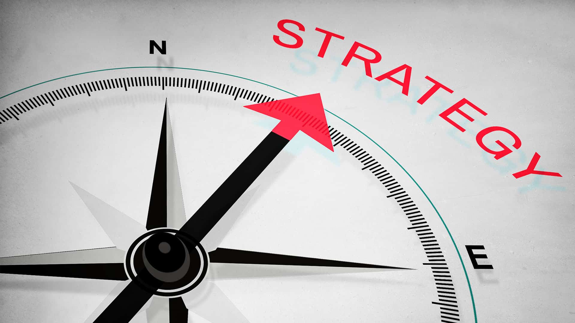 Compass with arrow pointing to the word strategy symbolizing direction and planning