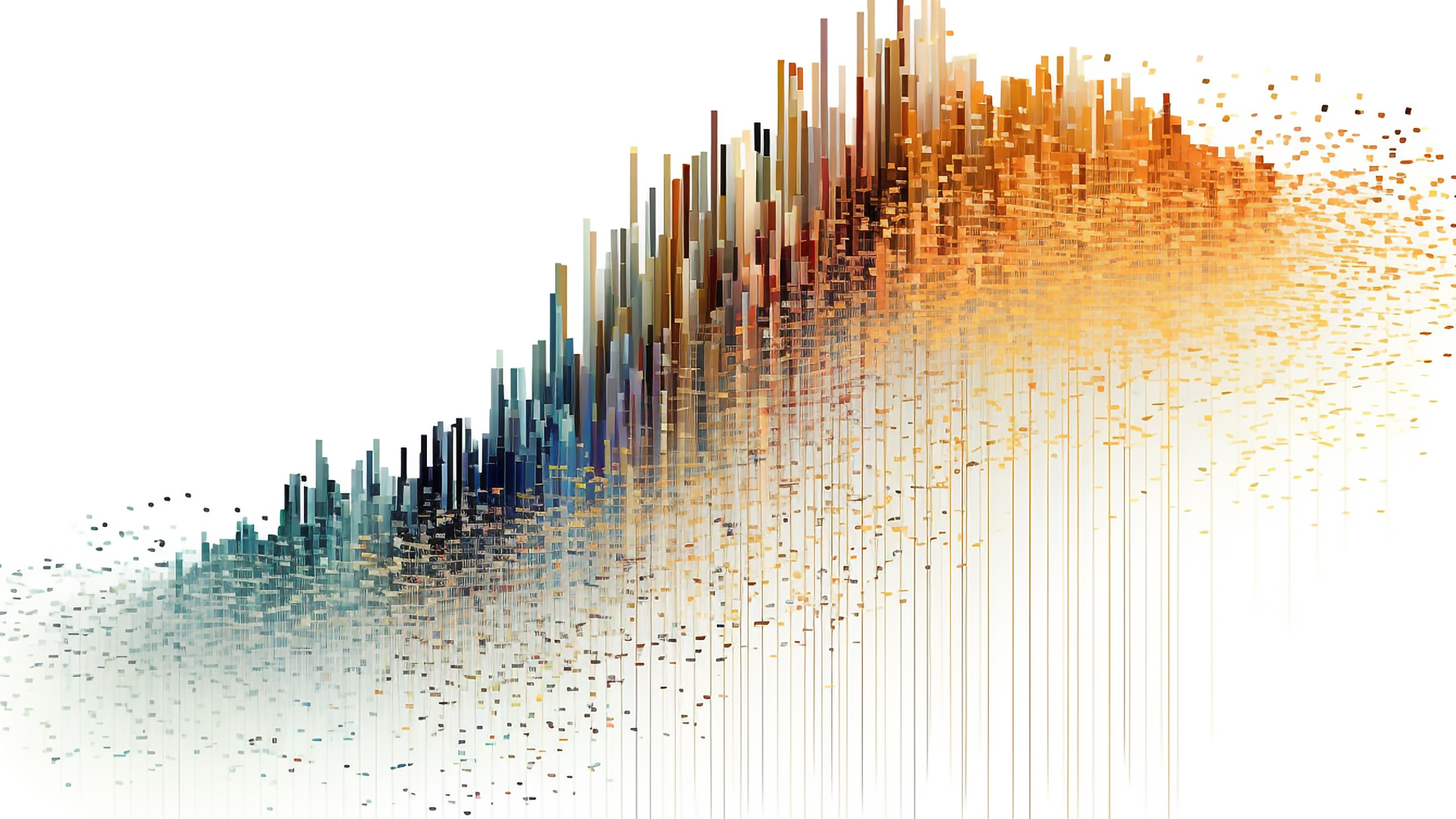 Data Bloom The Ascent of Insight | Brimco Abstract 3d data visualization showing colorful vertical bars ascending and dispersing into particles