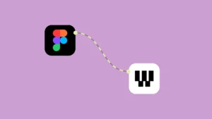 Figma and weavy logos connected by a dotted line on a purple background representing integration between the two platforms