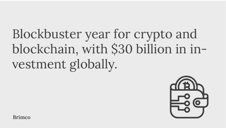 Blockbuster year for crypto and blockchain, with $30 billion in investment globally