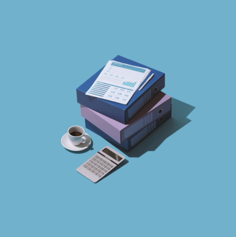Office Stationery on Blue brackground