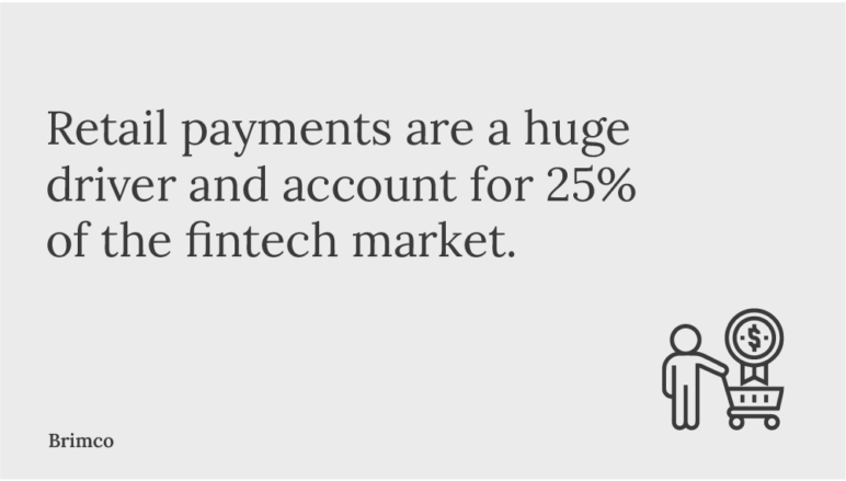 Retail payments are a huge driver and account for 25% of the fintech market