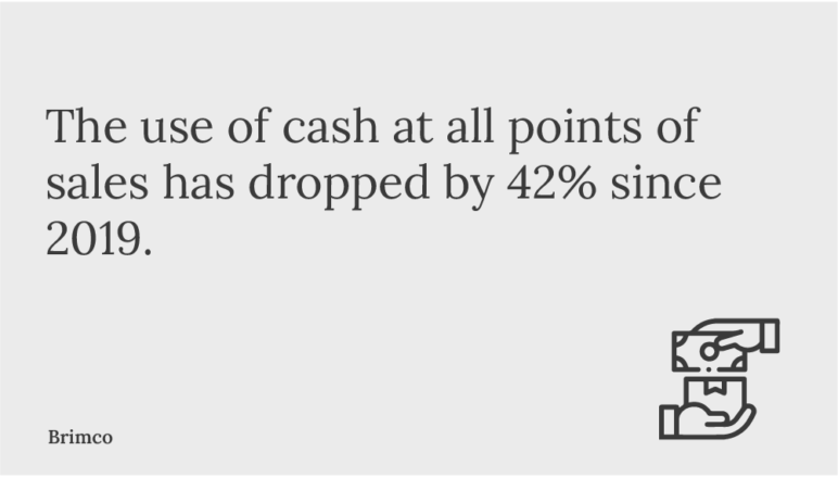 The use of cash at all points of sales has dropped by 42% since 2019. copy